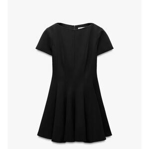 Zara Black Short-Sleeve Flared Mini Dress